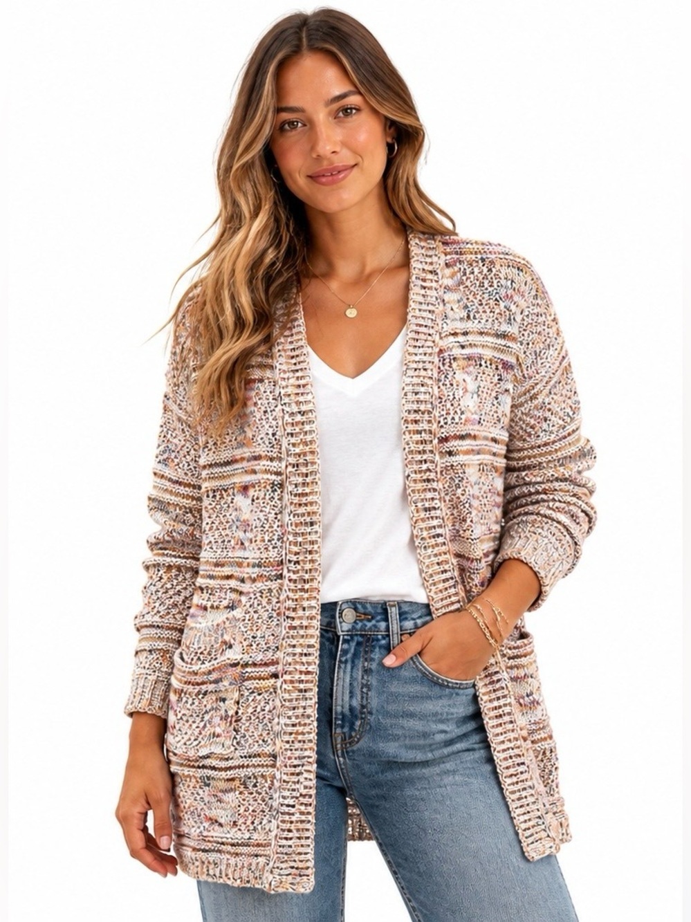 Roots women's open cardigan sweater or duster colourful with pockets size XS/S
